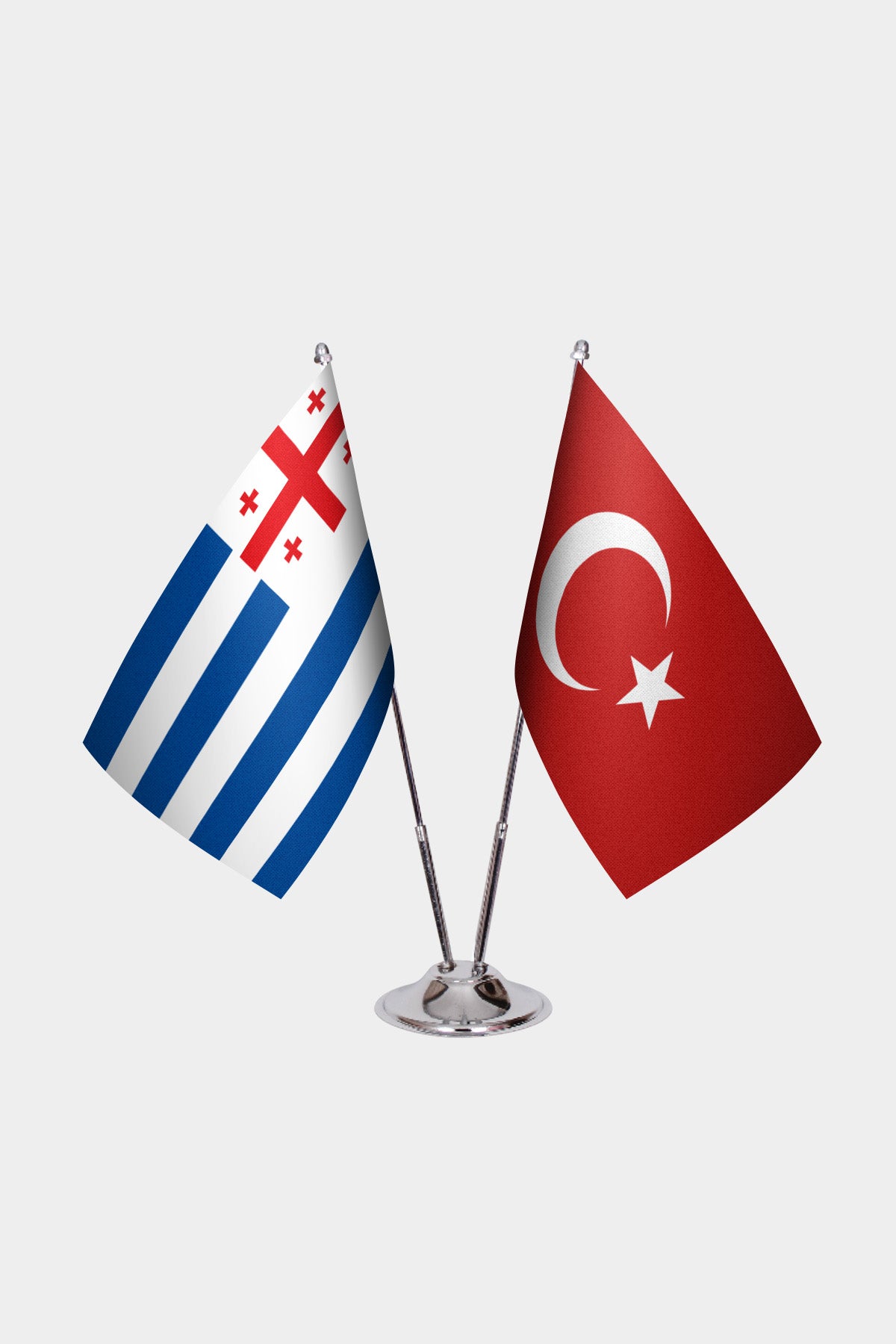 Adjara and Turkey desk flag set with chrome pole and base