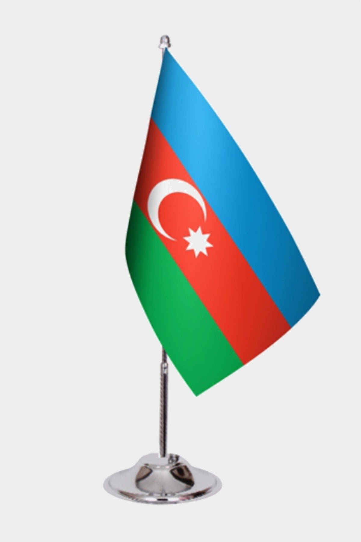 Azerbaijan Desk Flag - Premium Double-Layer Satin with Chrome L-Shaped Stand | Professional Quality Country Desk Flag for Government Offices and Institutions