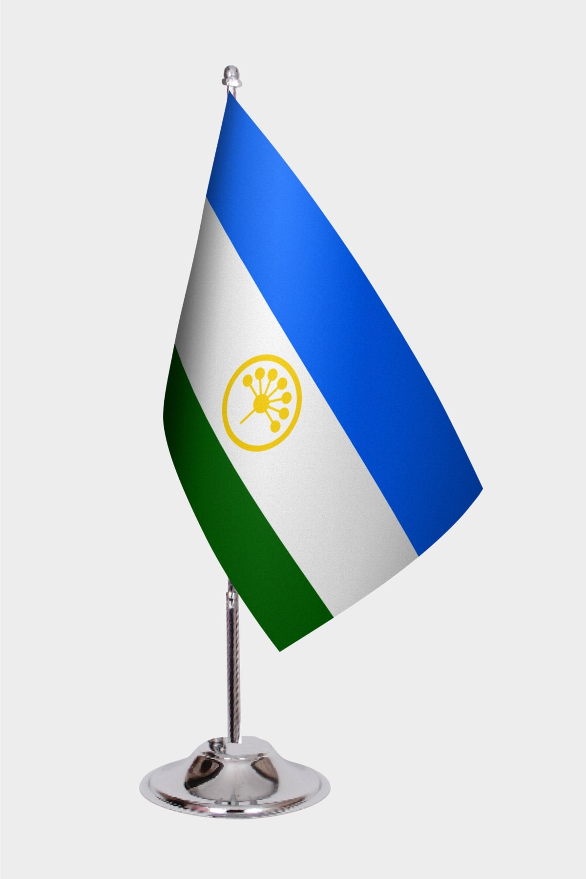 Bashkorden Desk Flag - Premium Double-Layer Satin with Chrome L-Shaped Stand | Professional Quality Country Desk Flag for Government Offices and Institutions
