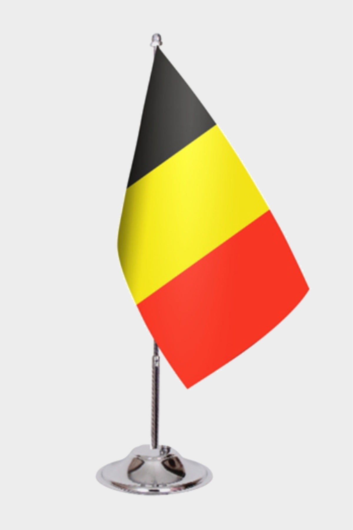 Belgium Desk Flag - Premium Double-Layer Satin with Chrome L-Shaped Stand | Professional Quality Country Desk Flag for Government Offices and Institutions