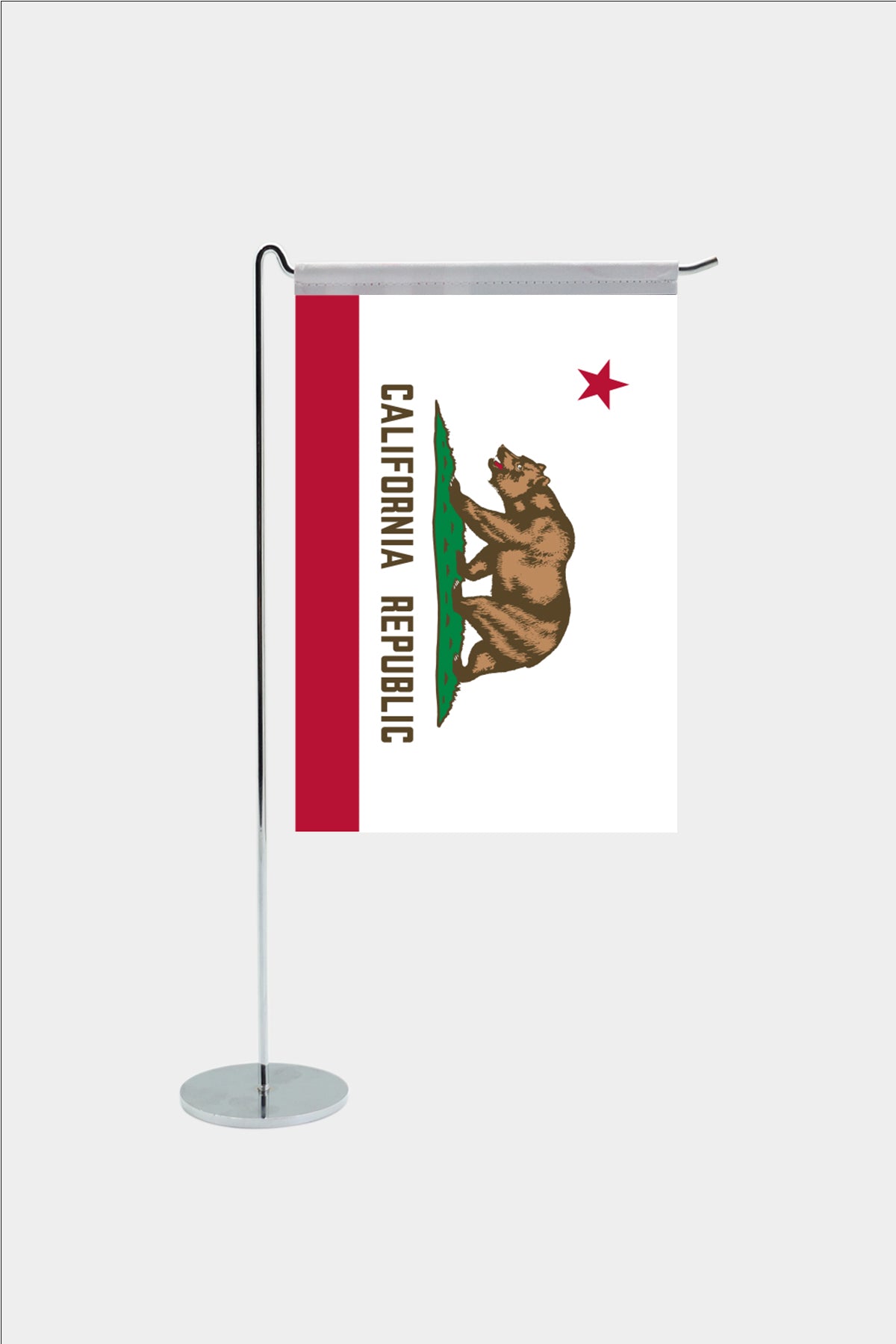 California state desk flag with chrome L-shaped stand - premium double-layer satin office flag
