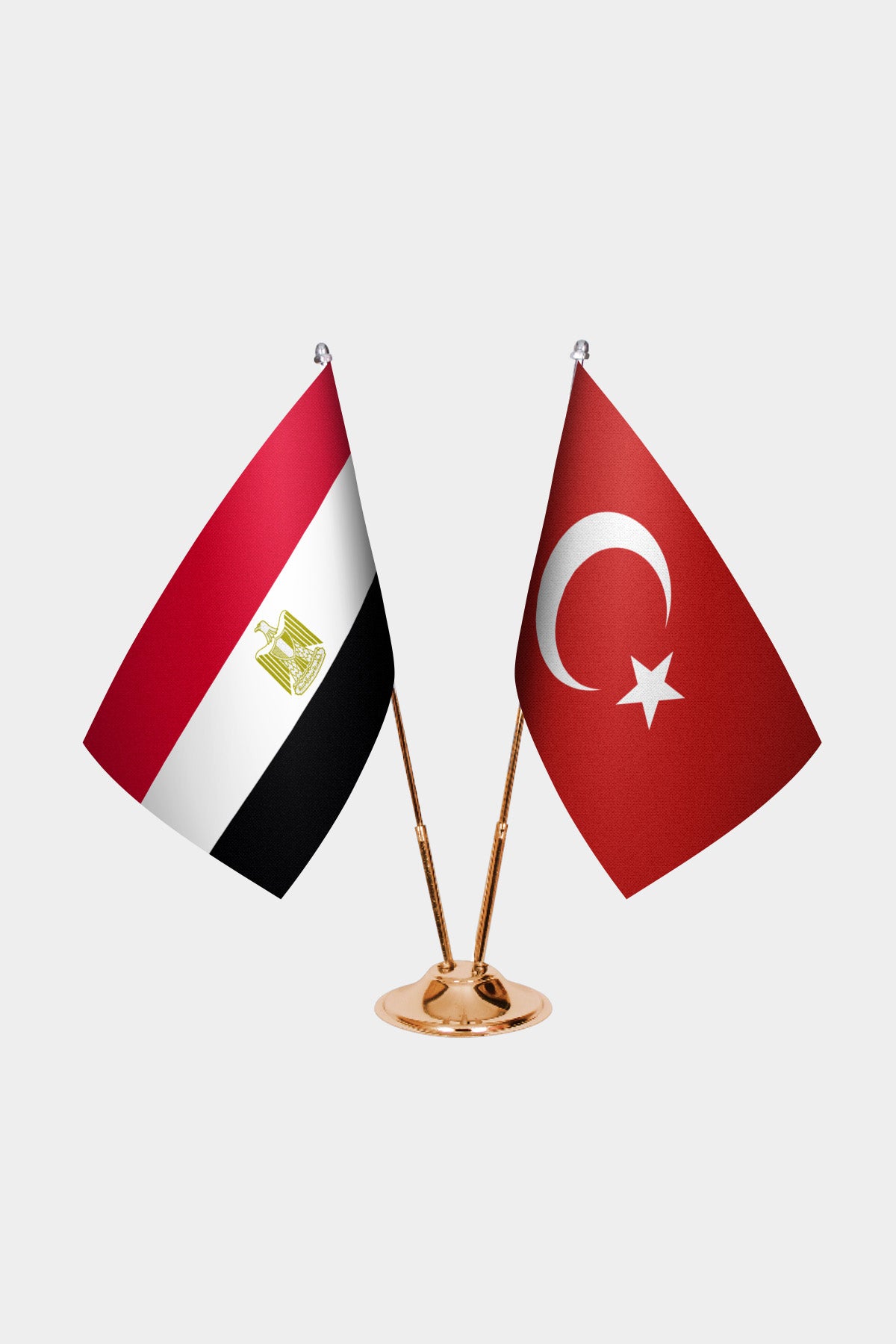 Egypt and Turkey desk flag set with gold pole and base