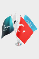 Logo Printed Quadruple Desk Flag with chrome poles, 15 × 22.5 cm flags on a weighted base (1)