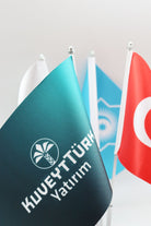 Logo Printed Quadruple Desk Flag with chrome poles, 15 × 22.5 cm flags on a weighted base (4)