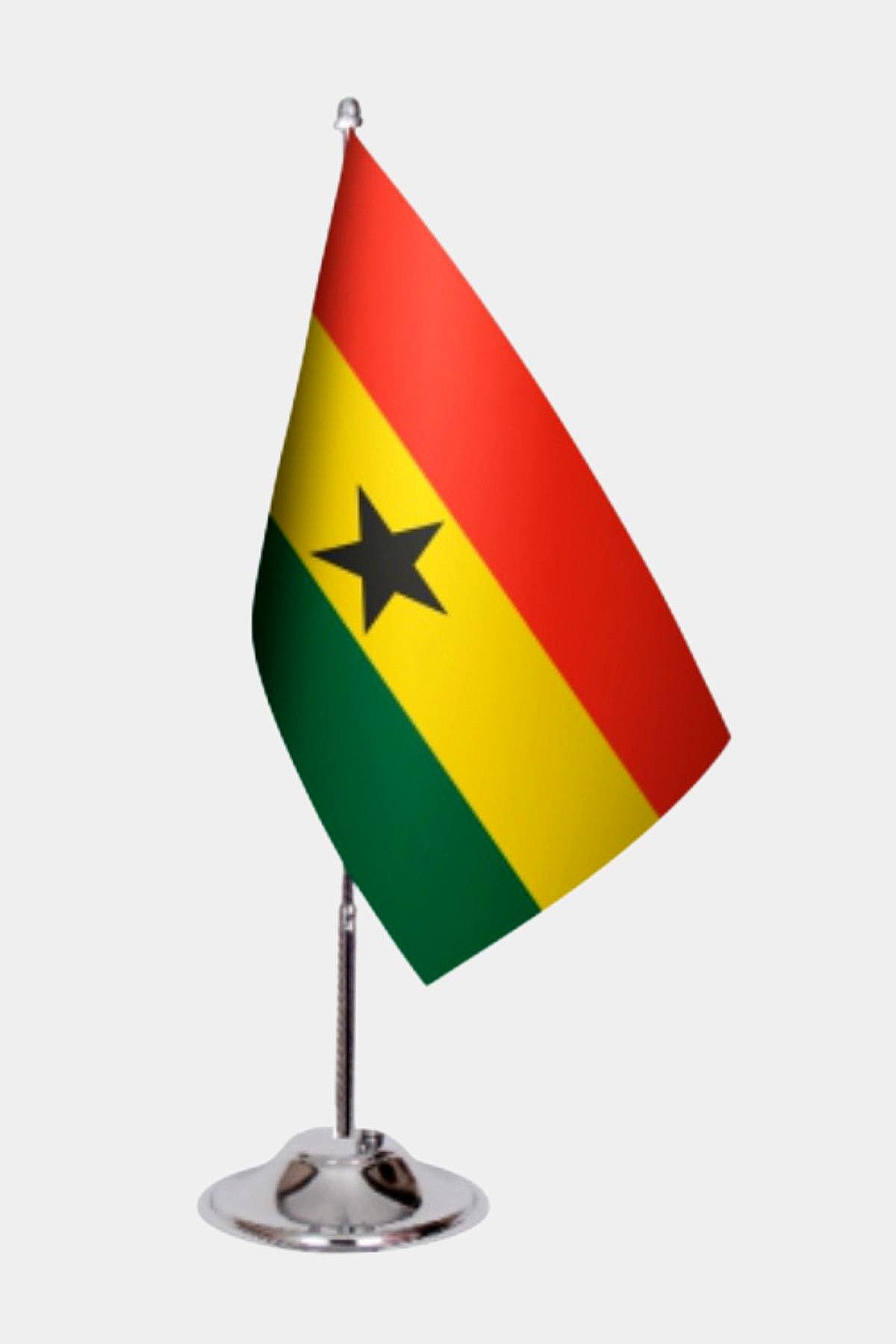 Ghana Desk Flag - Premium Double-Layer Satin with Chrome L-Shaped Stand | Professional Quality Country Desk Flag for Government Offices and Institutions