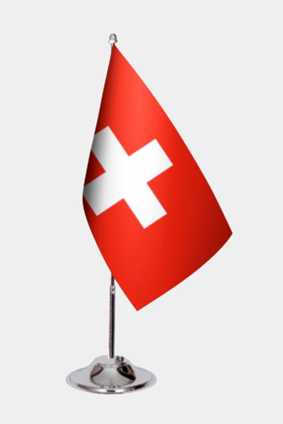 Switzerland Desk Flag - Premium Double-Layer Satin with Chrome L-Shaped Stand | Professional Quality Country Desk Flag for Government Offices and Institutions