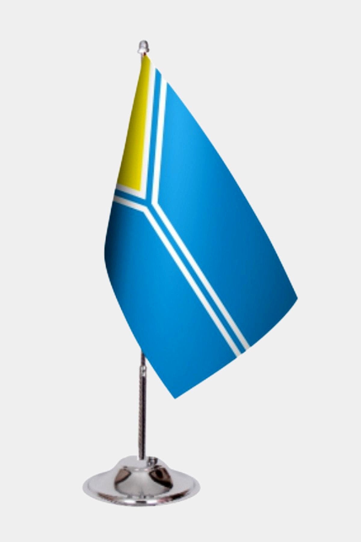 Tuva Desk Flag - Premium Double-Layer Satin with Chrome L-Shaped Stand | Professional Quality Country Desk Flag for Government Offices and Institutions
