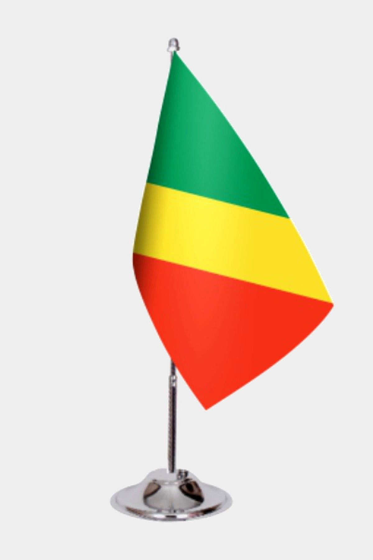 Congo Desk Flag - Premium Double-Layer Satin with Chrome L-Shaped Stand | Professional Quality Country Desk Flag for Government Offices and Institutions