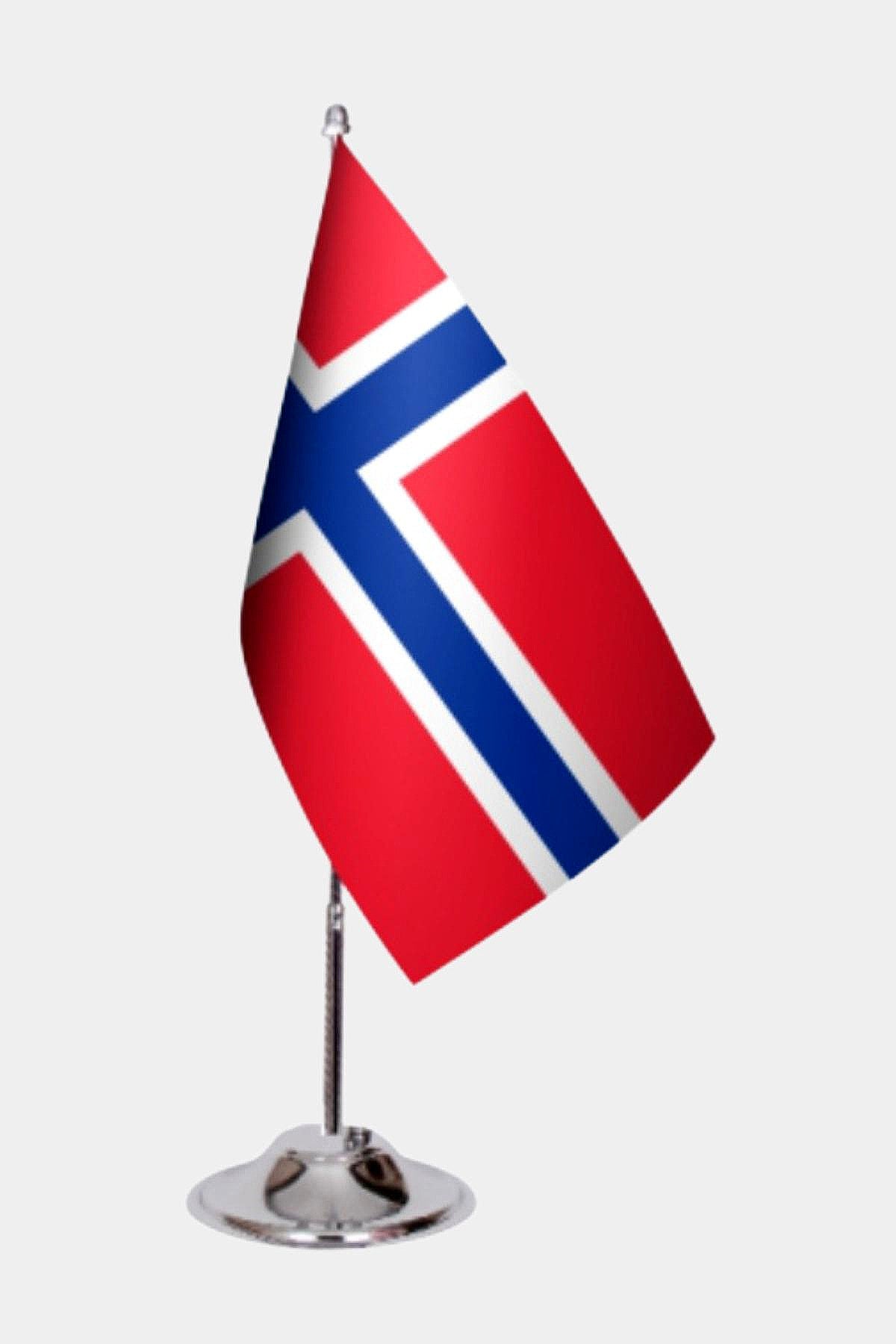 Norway Desk Flag - Premium Double-Layer Satin with Chrome L-Shaped Stand | Professional Quality Country Desk Flag for Government Offices and Institutions