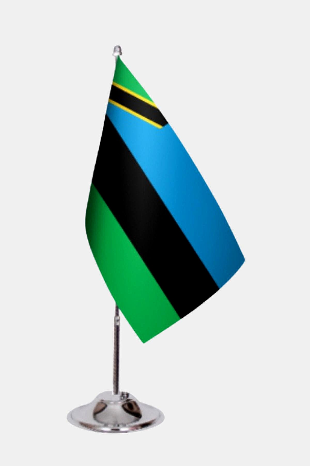 Zanzibar Desk Flag - Premium Double-Layer Satin with Chrome L-Shaped Stand | Professional Quality Country Desk Flag for Government Offices and Institutions