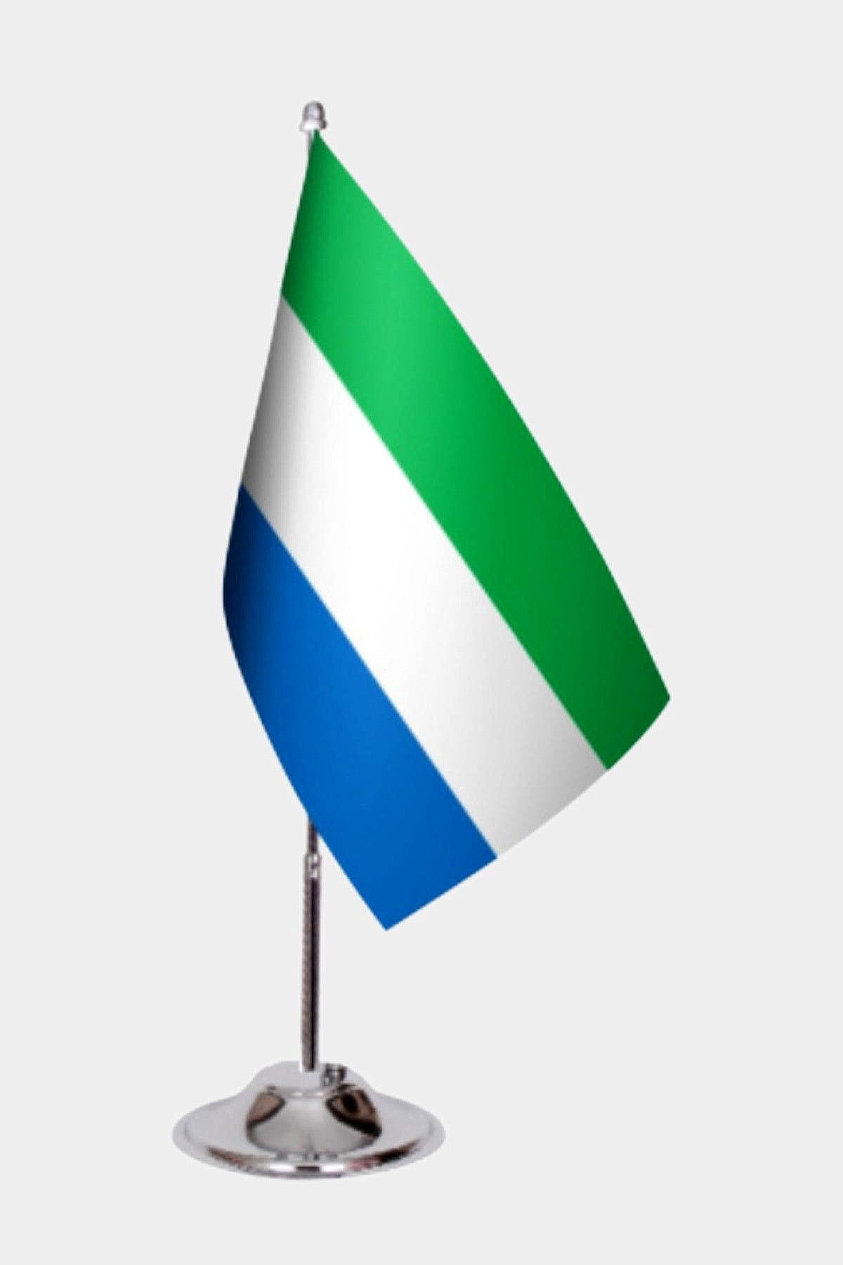 Sierra Leone Desk Flag - Premium Double-Layer Satin with Chrome L-Shaped Stand | Professional Quality Country Desk Flag for Government Offices and Institutions