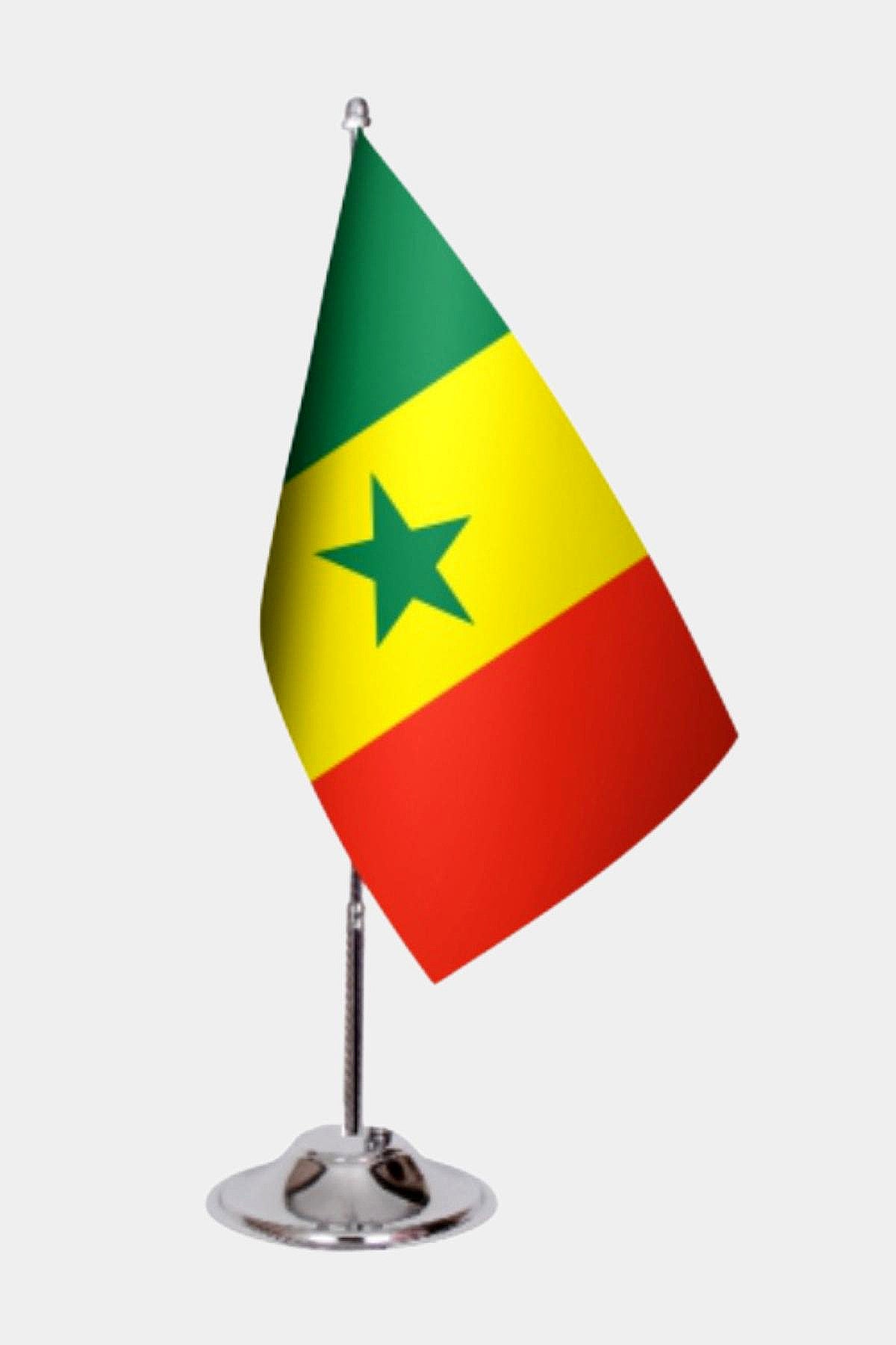 Senegal Desk Flag - Premium Double-Layer Satin with Chrome L-Shaped Stand | Professional Quality Country Desk Flag for Government Offices and Institutions