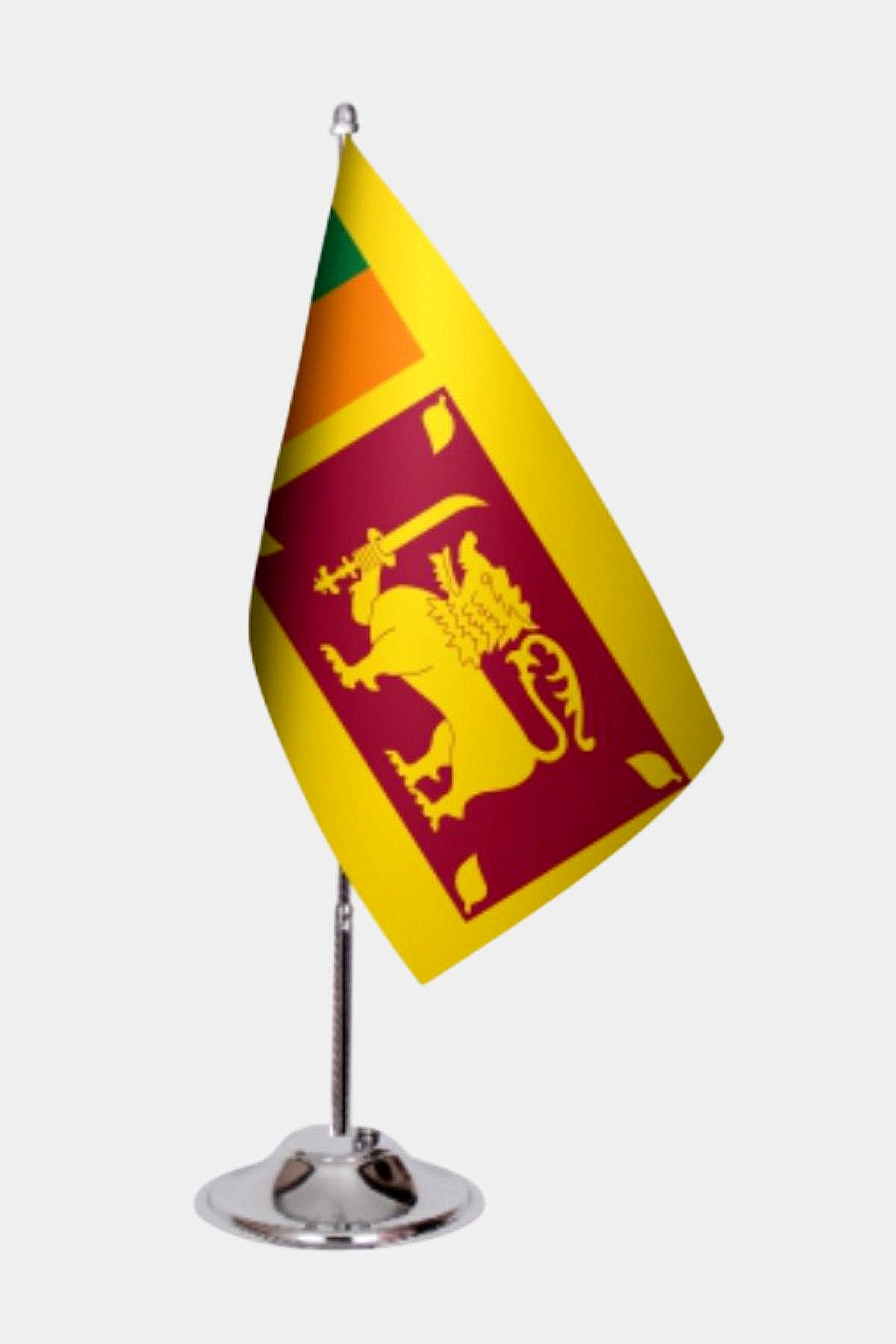 Sri Lanka Desk Flag - Premium Double-Layer Satin with Chrome L-Shaped Stand | Professional Quality Country Desk Flag for Government Offices and Institutions