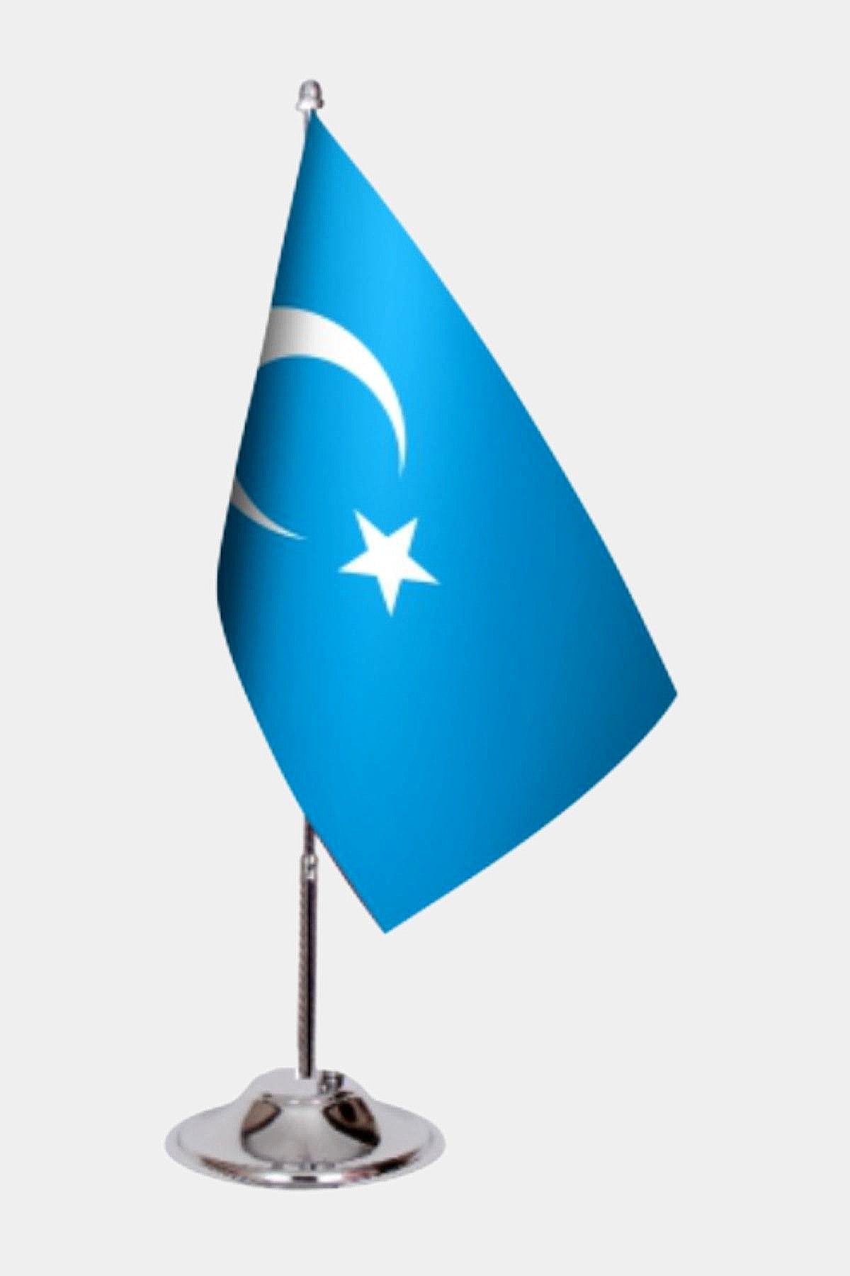 East Turkistan Desk Flag - Premium Double-Layer Satin with Chrome L-Shaped Stand | Professional Quality Country Desk Flag for Government Offices and Institutions