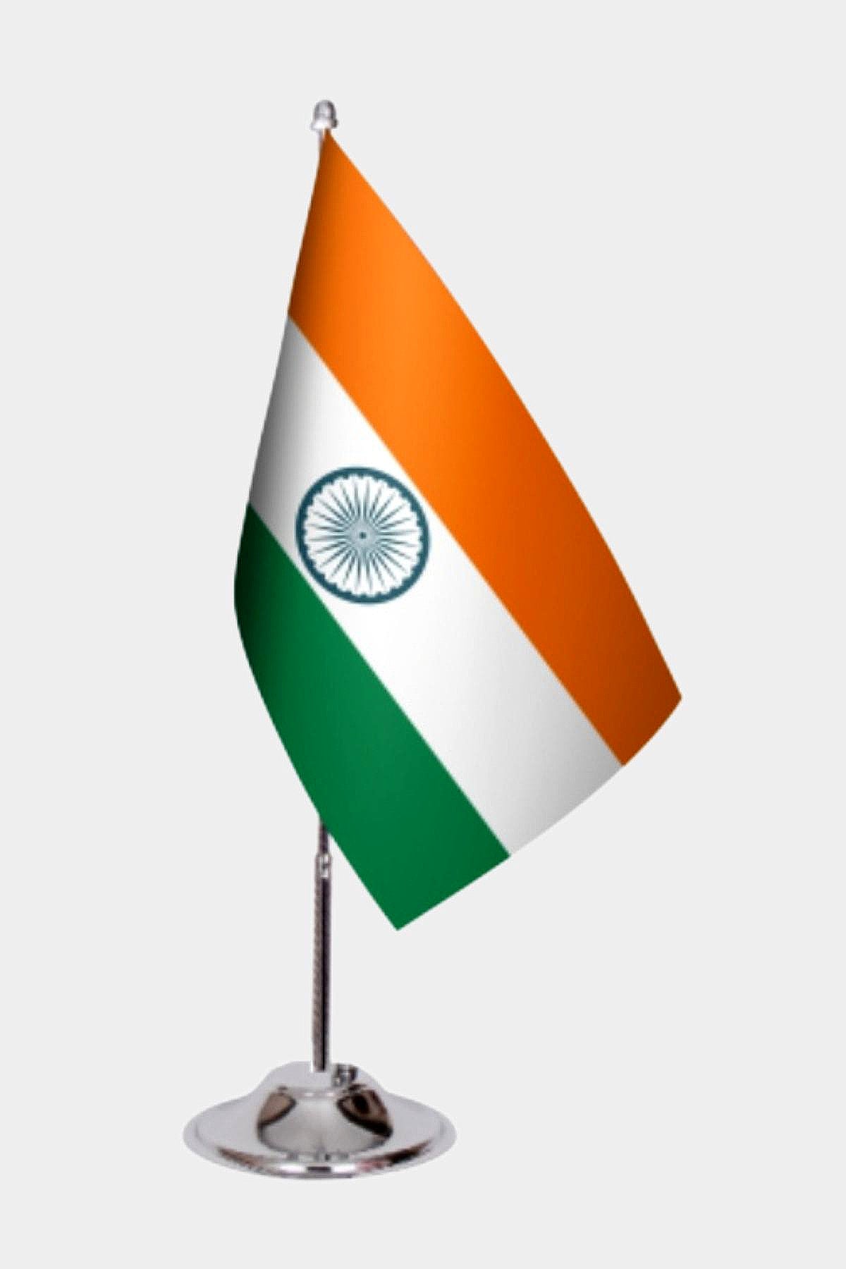 India Desk Flag - Premium Double-Layer Satin with Chrome L-Shaped Stand | Professional Quality Country Desk Flag for Government Offices and Institutions