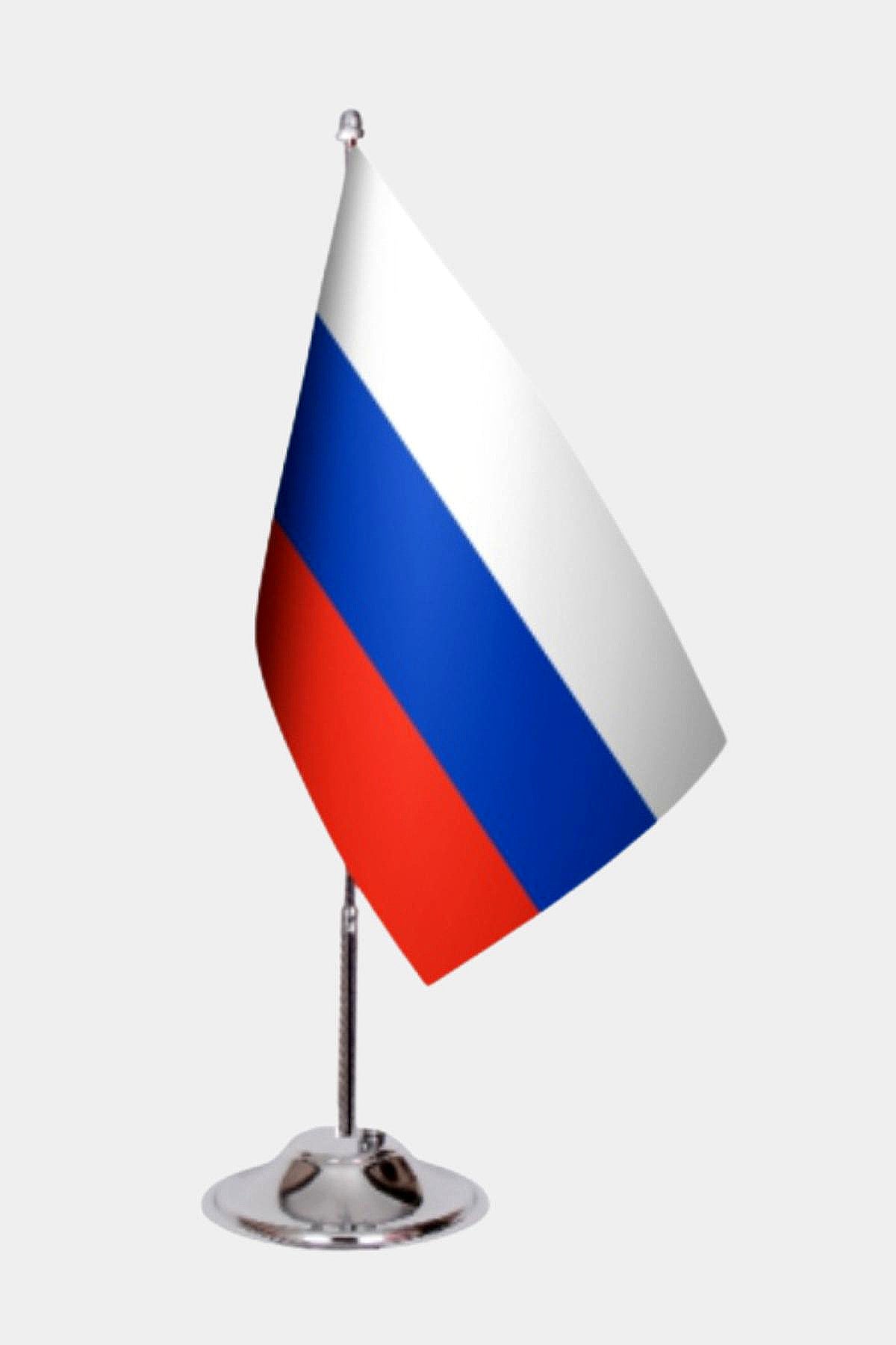 Russia Desk Flag - Premium Double-Layer Satin with Chrome L-Shaped Stand | Professional Quality Country Desk Flag for Government Offices and Institutions