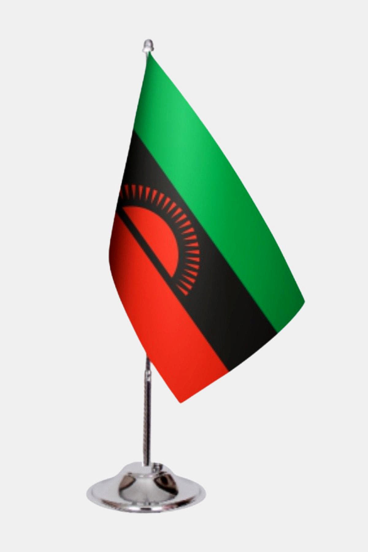 Malawi Desk Flag - Premium Double-Layer Satin with Chrome L-Shaped Stand | Professional Quality Country Desk Flag for Government Offices and Institutions