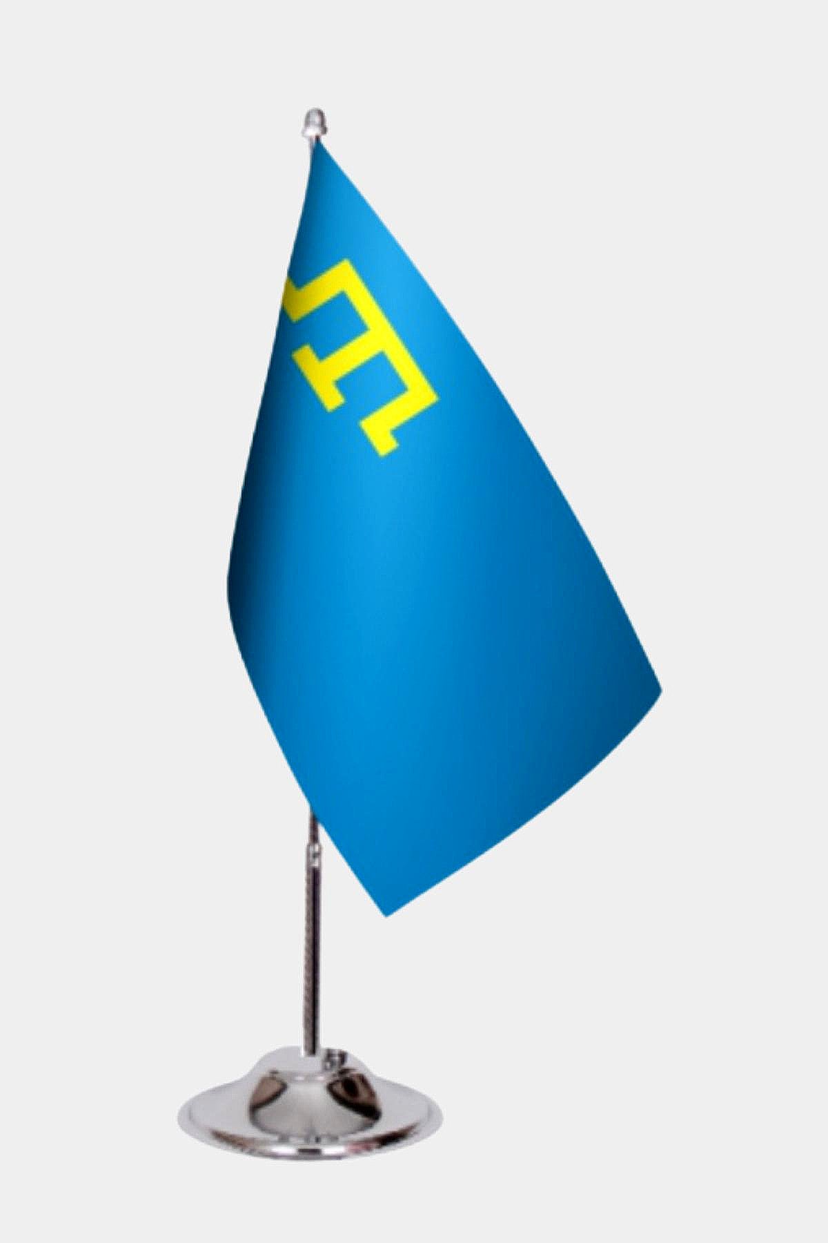 Crimea Desk Flag - Premium Double-Layer Satin with Chrome L-Shaped Stand | Professional Quality Country Desk Flag for Government Offices and Institutions