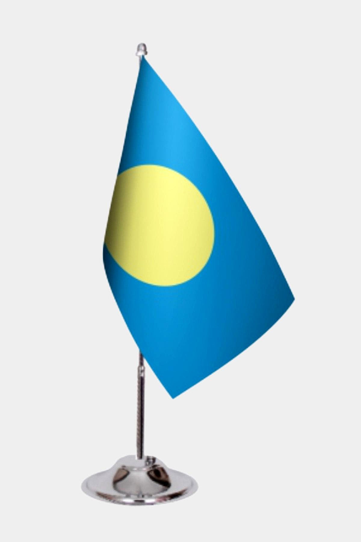 Palau Desk Flag - Premium Double-Layer Satin with Chrome L-Shaped Stand | Professional Quality Country Desk Flag for Government Offices and Institutions
