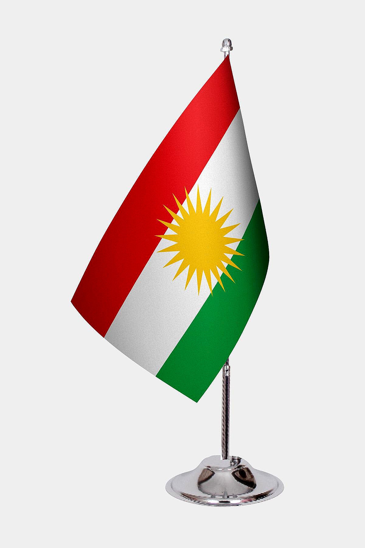 Northern Iraq Desk Flag - Premium Double-Layer Satin with Chrome L-Shaped Stand | Professional Quality Country Desk Flag for Government Offices and Institutions