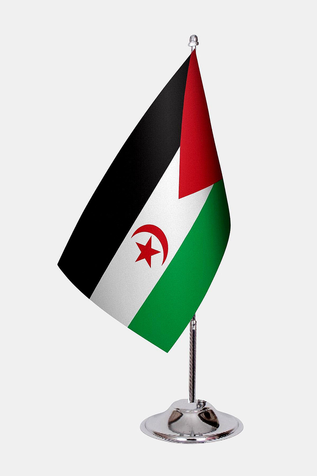 Sahrawi Arab Democratic Republic Desk Flag - Premium Double-Layer Satin with Chrome L-Shaped Stand | Professional Quality Country Desk Flag for Government Offices and Institutions