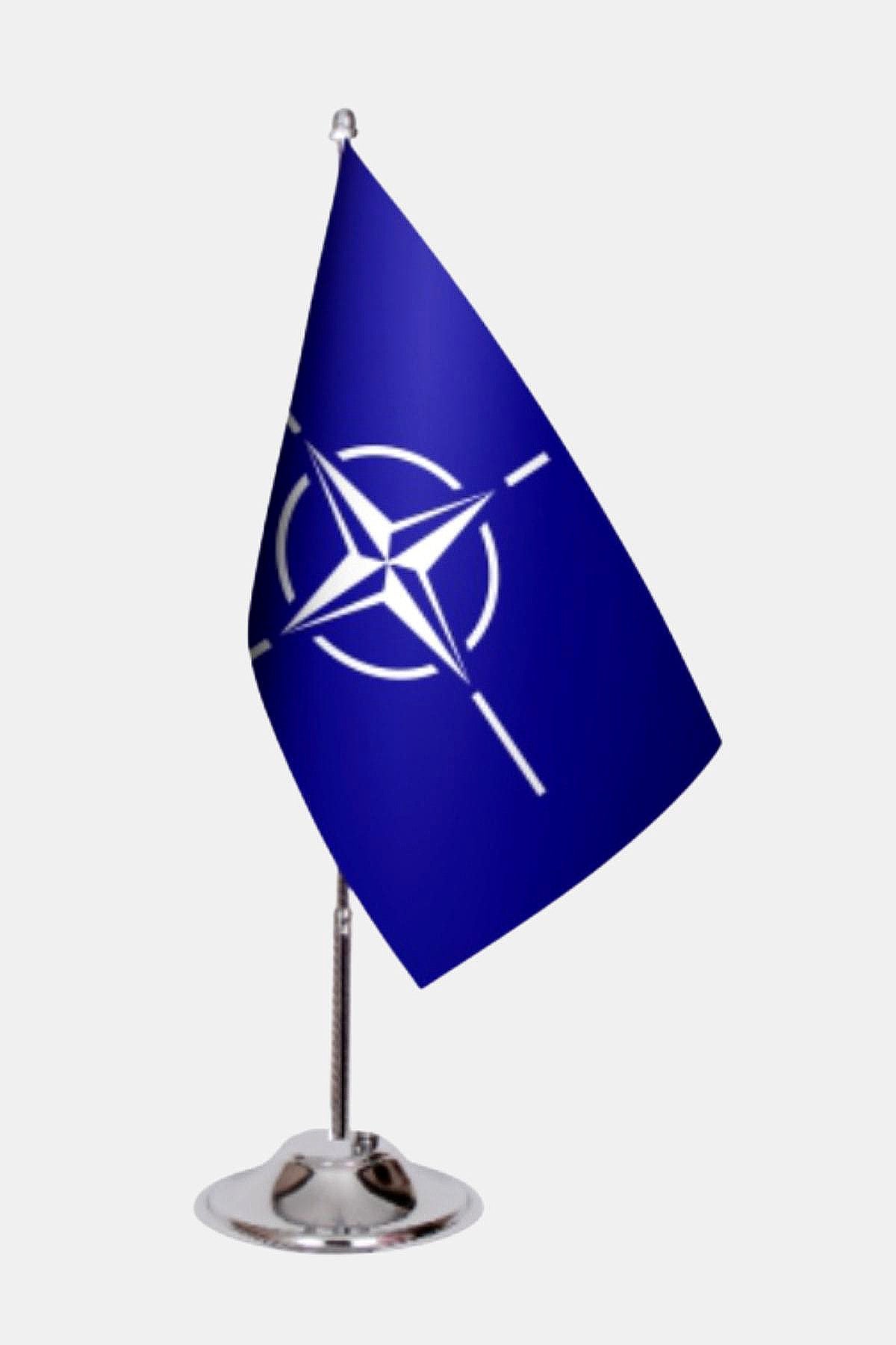 Nato Desk Flag - Premium Double-Layer Satin with Chrome L-Shaped Stand | Professional Quality Country Desk Flag for Government Offices and Institutions