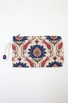 Ottoman Floral Woven Tapestry Clutch Wallet — woven clutch wallet with wrist strap, front view
