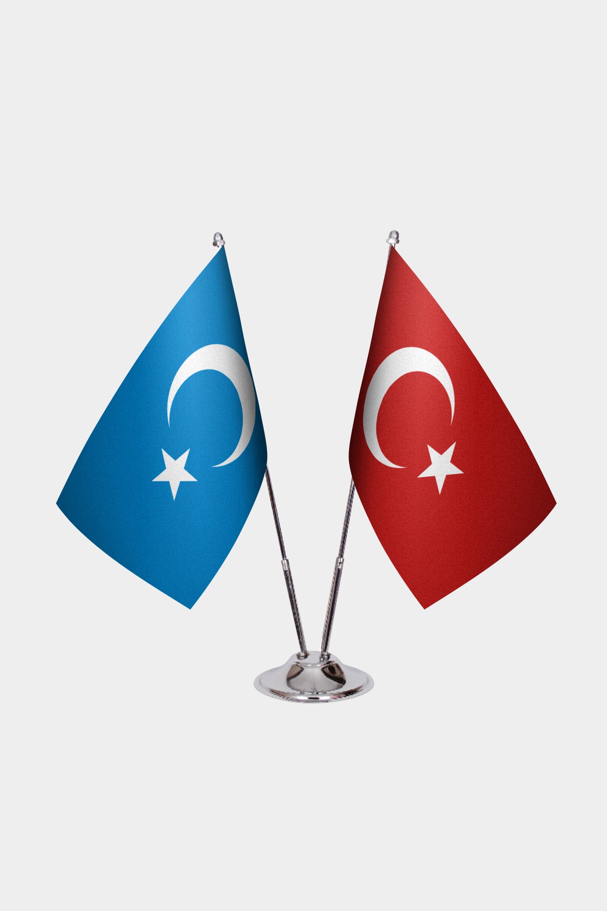 East Turkestan & Turkey Desk Flag Set — gold pole option