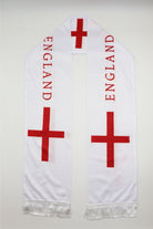 Écharpe de Supporter Satin – Drapeau de l’Angleterre à plat, sur toute la longueur — inscription ENGLAND et franges blanches