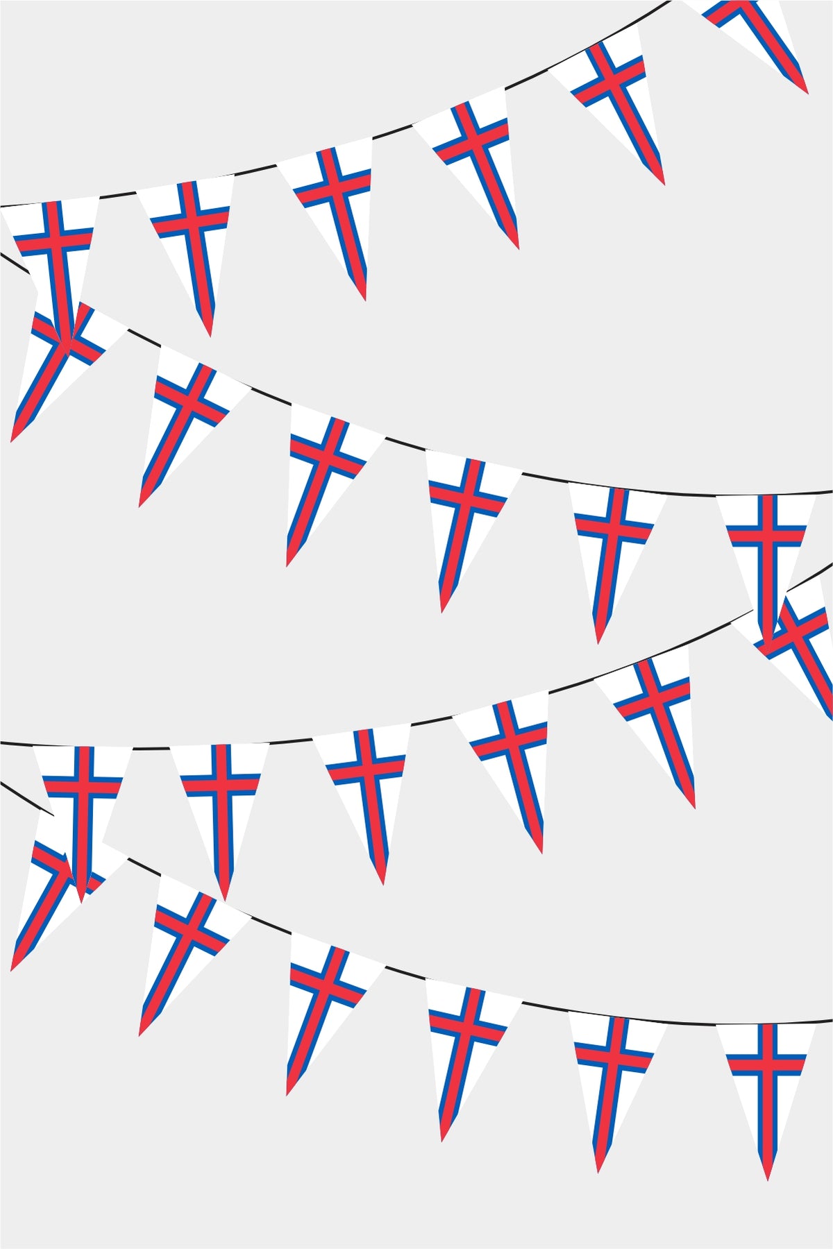 Faroe Islands Triangular Flag Bunting - 50 Meters Premium Pennant Flags for Party Decoration | Professional Quality Raschel Fabric