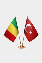 Mali and Turkey desk flag set with gold pole and base