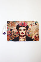 Frida Kahlo Woven Tapestry Clutch Wallet — woven clutch wallet with wrist strap, front view