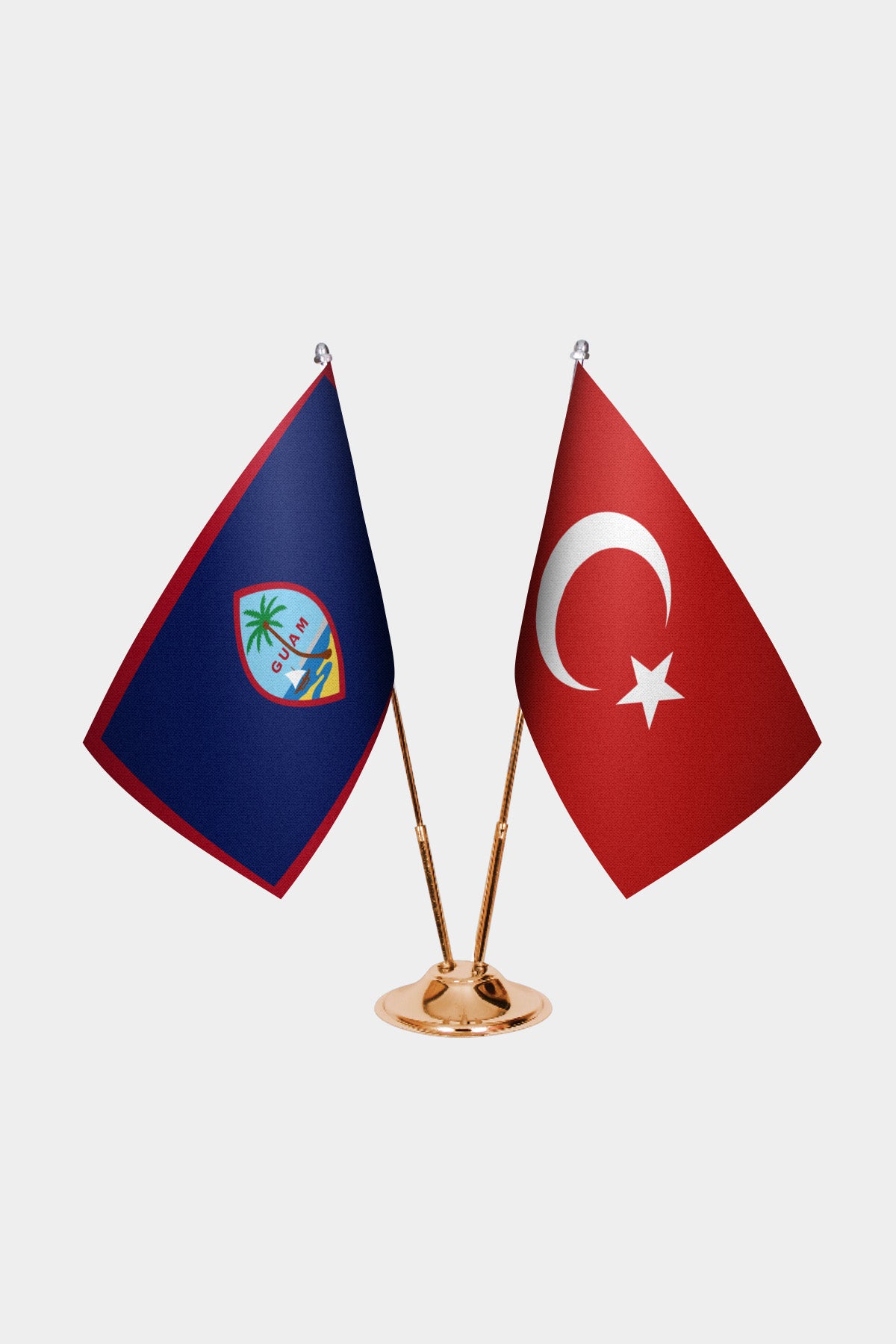 Guam and Turkey desk flag set with gold pole and base