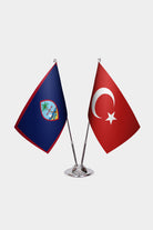 Guam and Turkey desk flag set with chrome pole and base