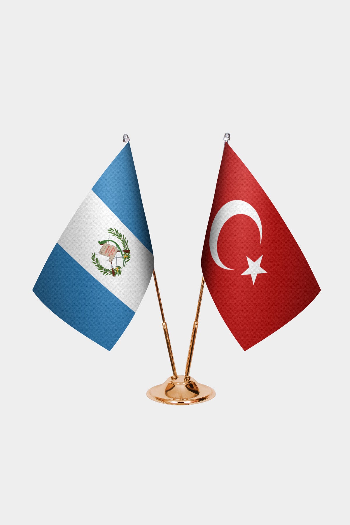 Guatemala and Turkey desk flag set with gold pole and base