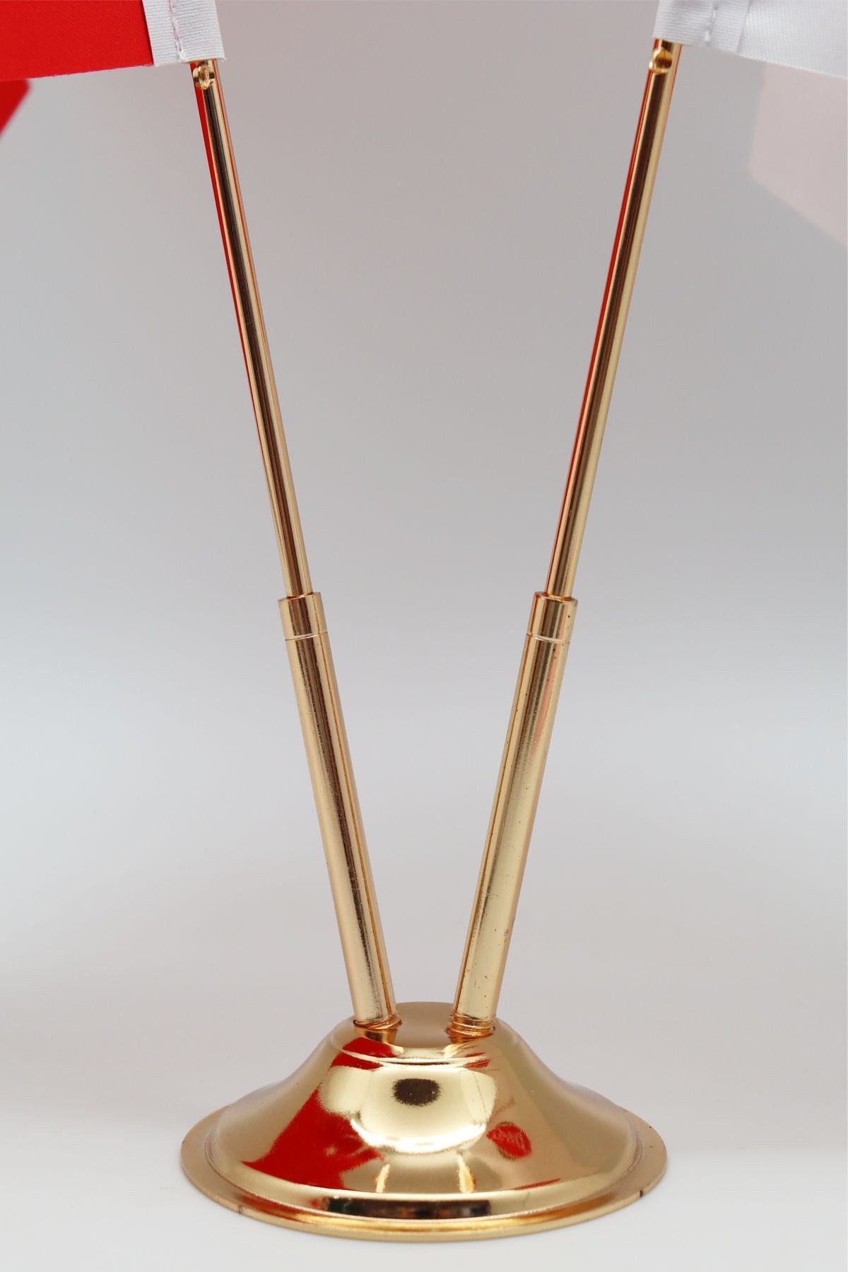 Logo Printed Double Desk Flag with gold poles, 15 × 22.5 cm flags on a weighted base (4)