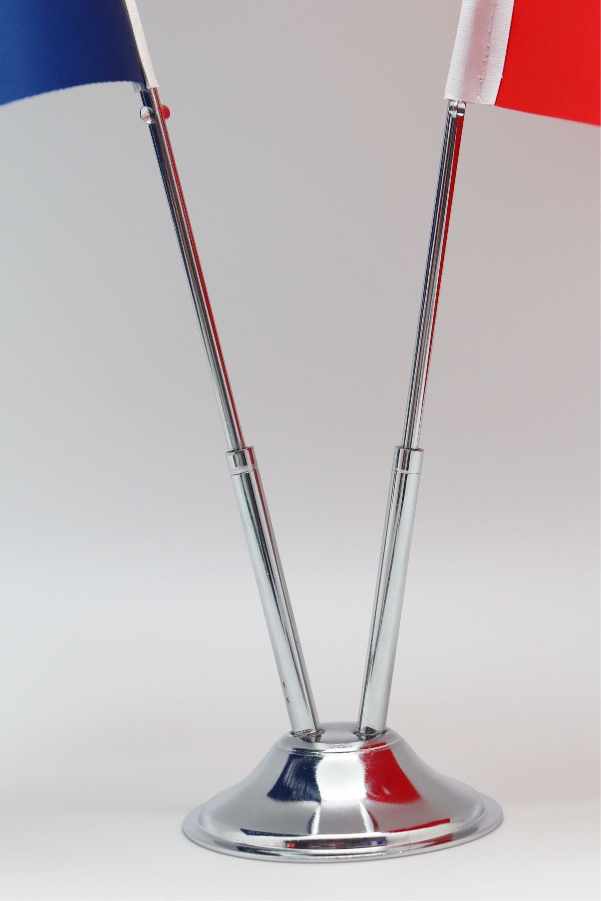 Logo Printed Double Desk Flag with chrome poles, 15 × 22.5 cm flags on a weighted base (4)