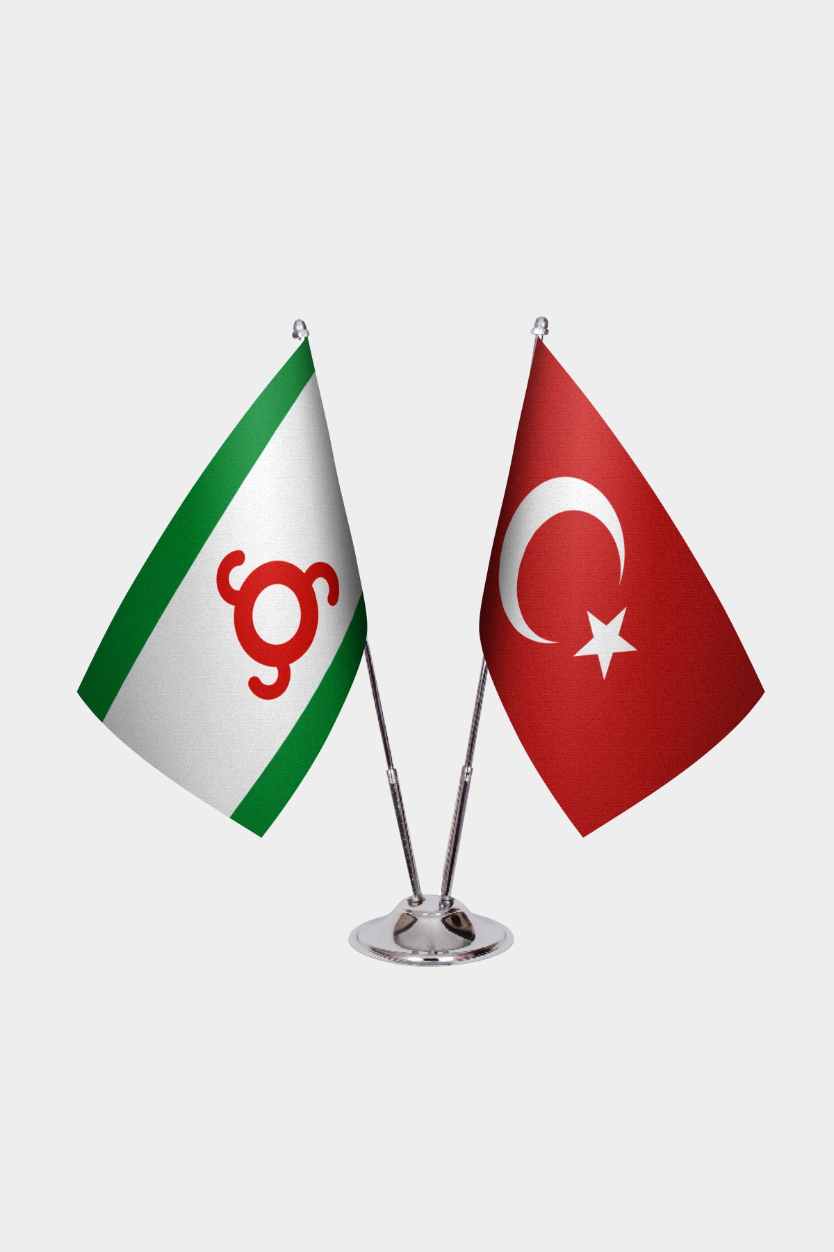 Ensemble de Drapeaux de Bureau Ingouchie & Turquie — option mât doré