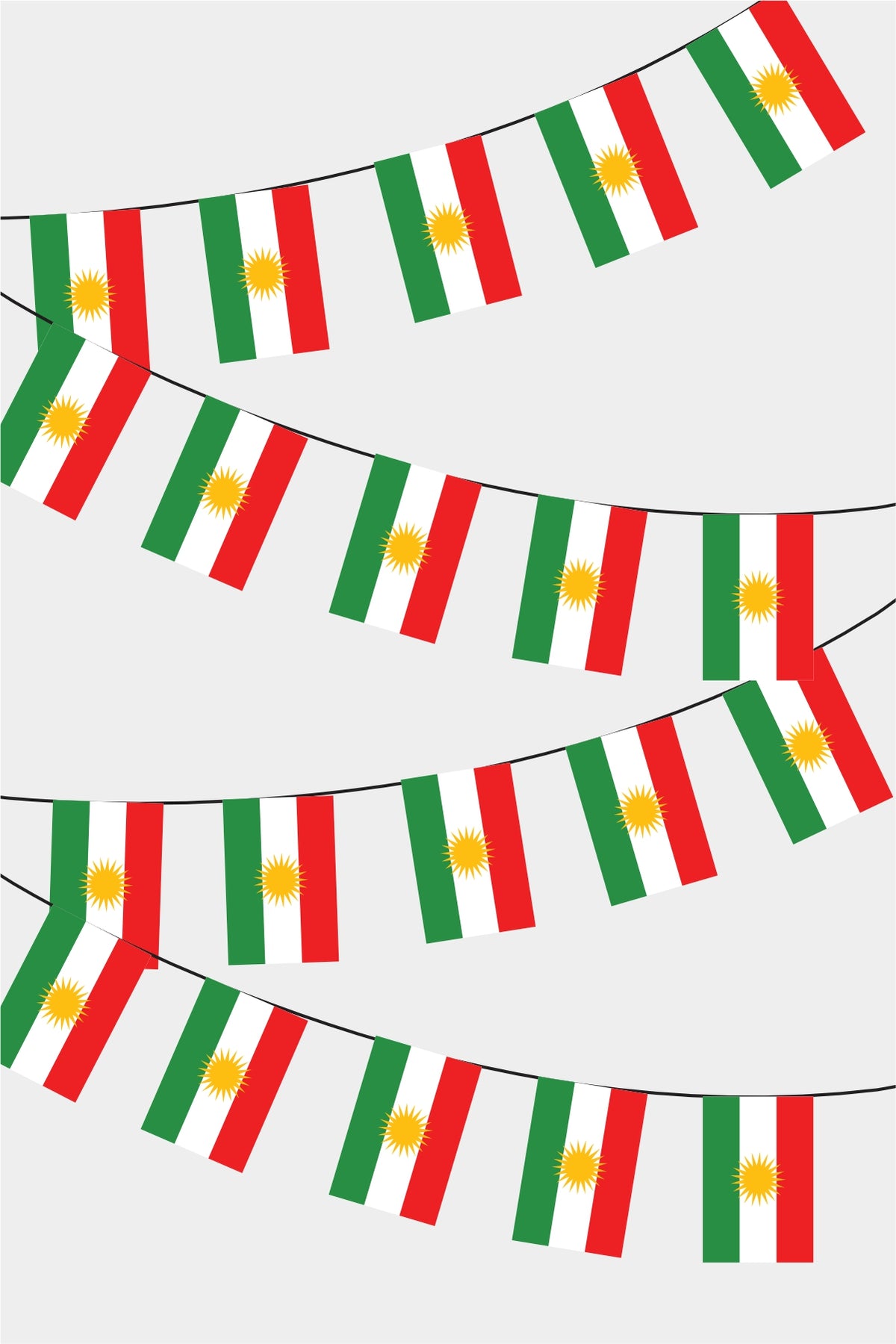 Iraqi Kurdistan Rectangular Flag Bunting - 50 Meters Premium String Flags for Party Decoration | Professional Quality Raschel Fabric