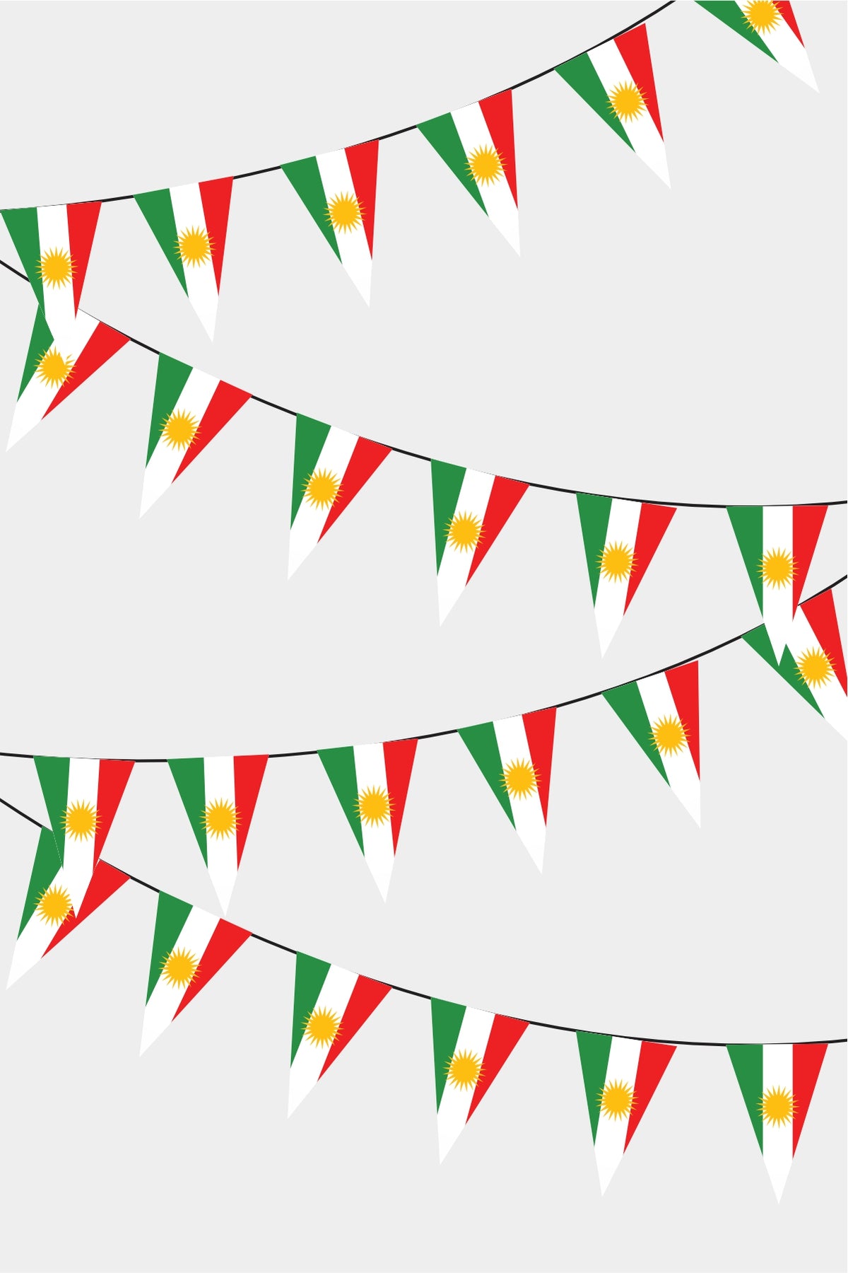 Iraqi Kurdistan Triangular Flag Bunting - 50 Meters Premium Pennant Flags for Party Decoration | Professional Quality Raschel Fabric