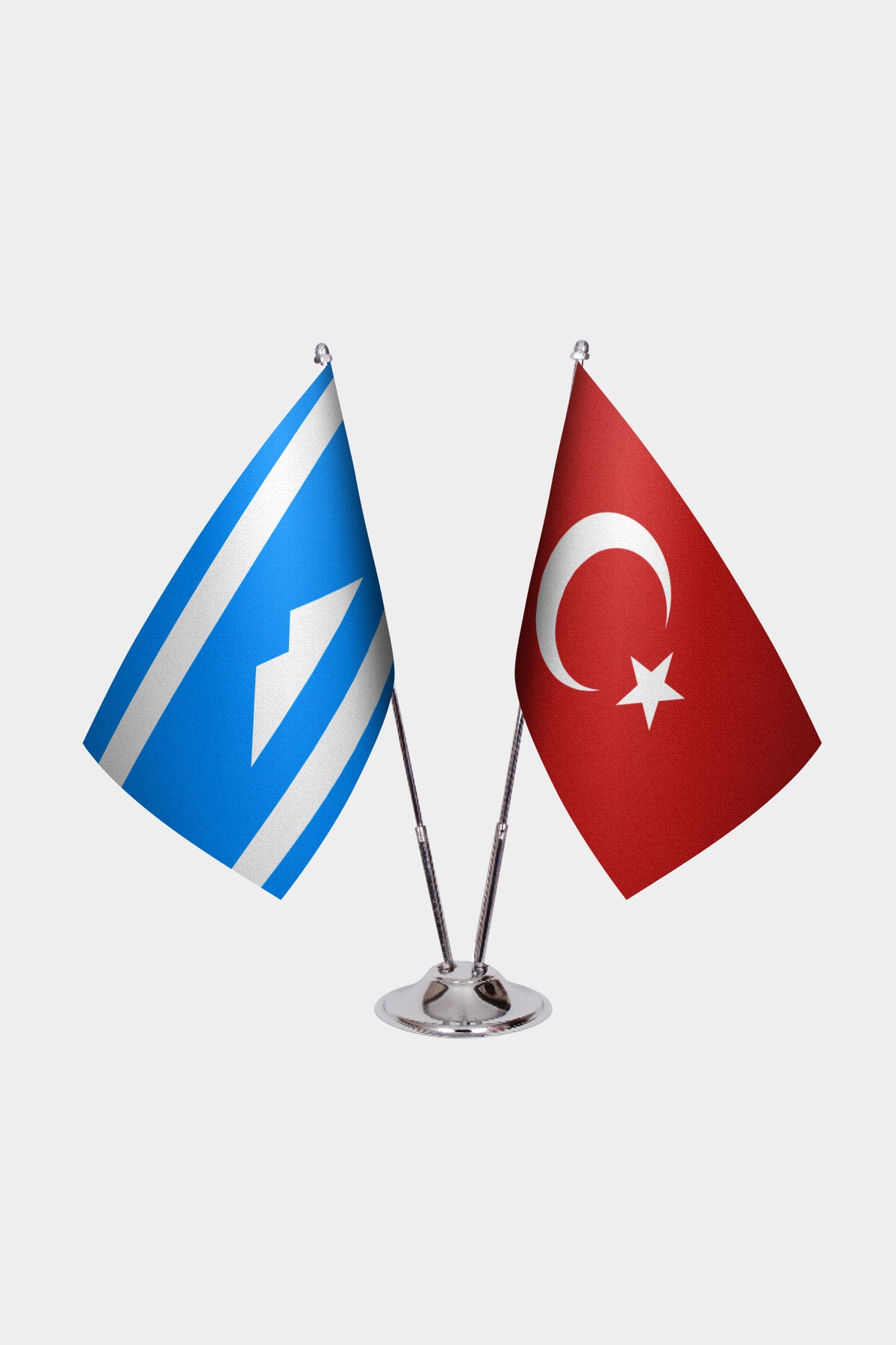 Karachay-Balkar & Turkey Desk Flag Set — gold pole option
