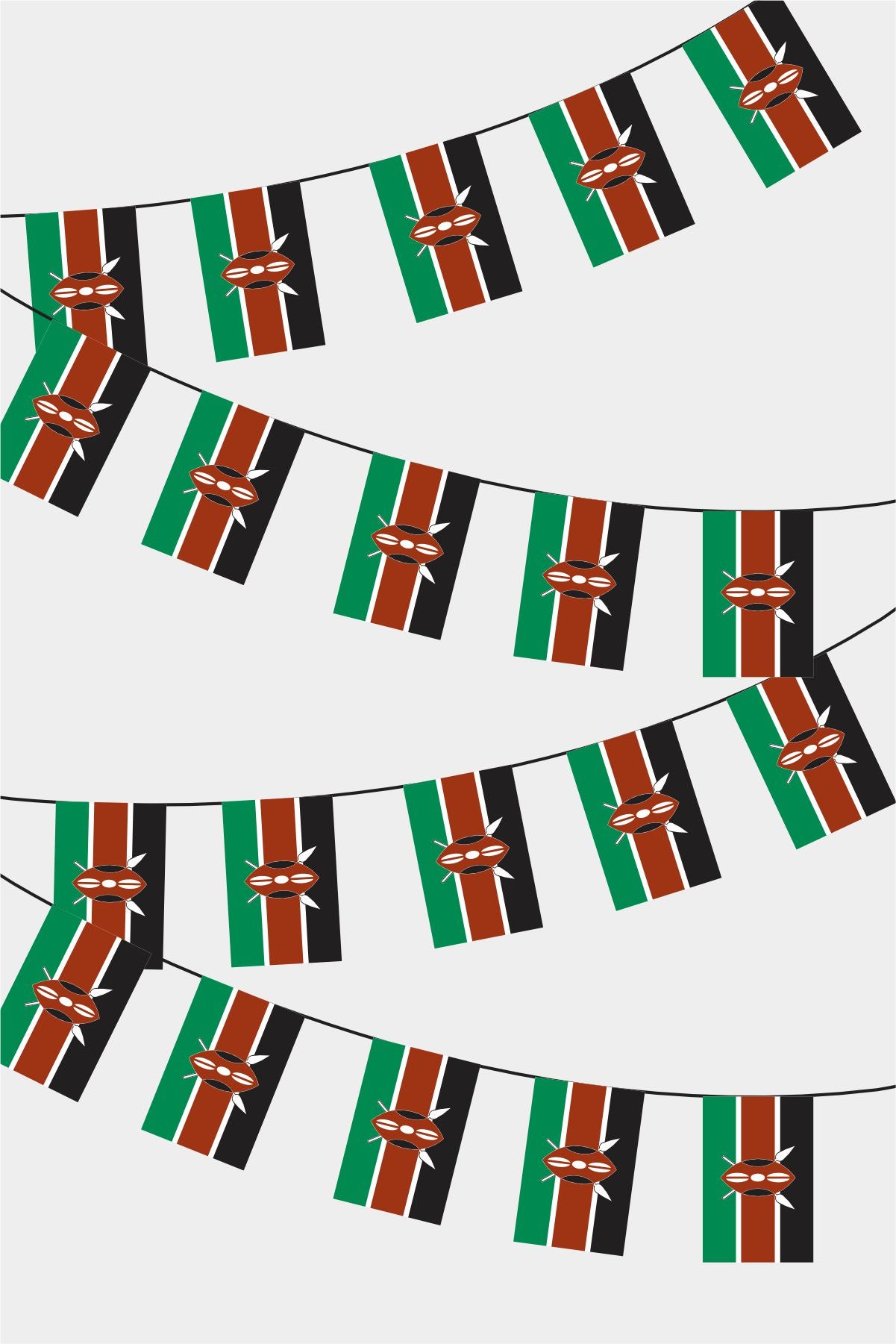 Kenya Rectangular Flag Bunting - 50 Meters Premium String Flags for Party Decoration | Professional Quality Raschel Fabric