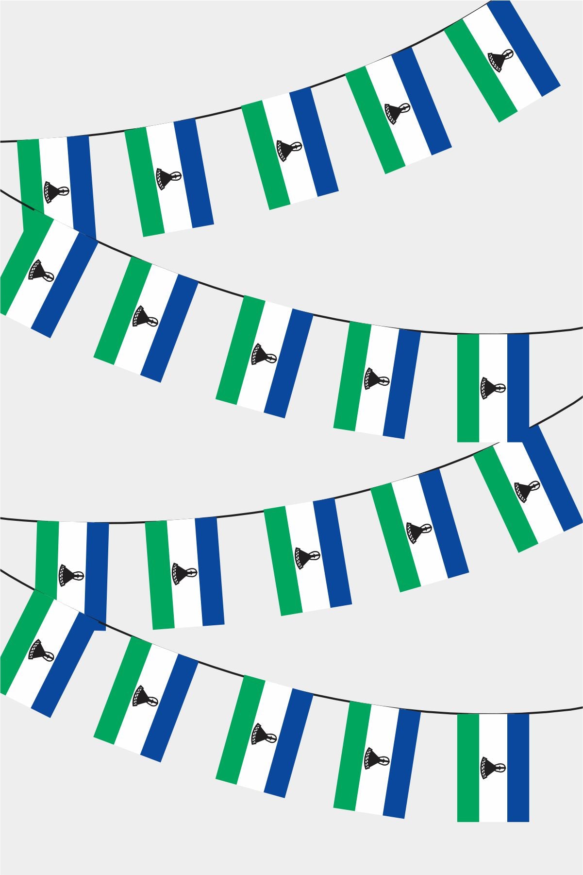 Lesotho Rectangular Flag Bunting - 50 Meters Premium String Flags for Party Decoration | Professional Quality Raschel Fabric