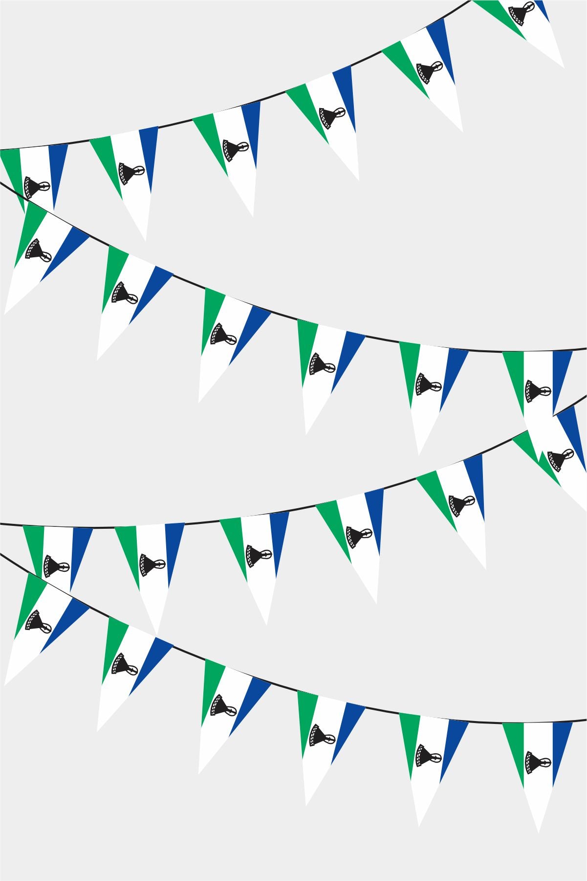 Lesotho Triangular Flag Bunting - 50 Meters Premium Pennant Flags for Party Decoration | Professional Quality Raschel Fabric