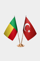 Benin and Turkey desk flag set with gold pole and base