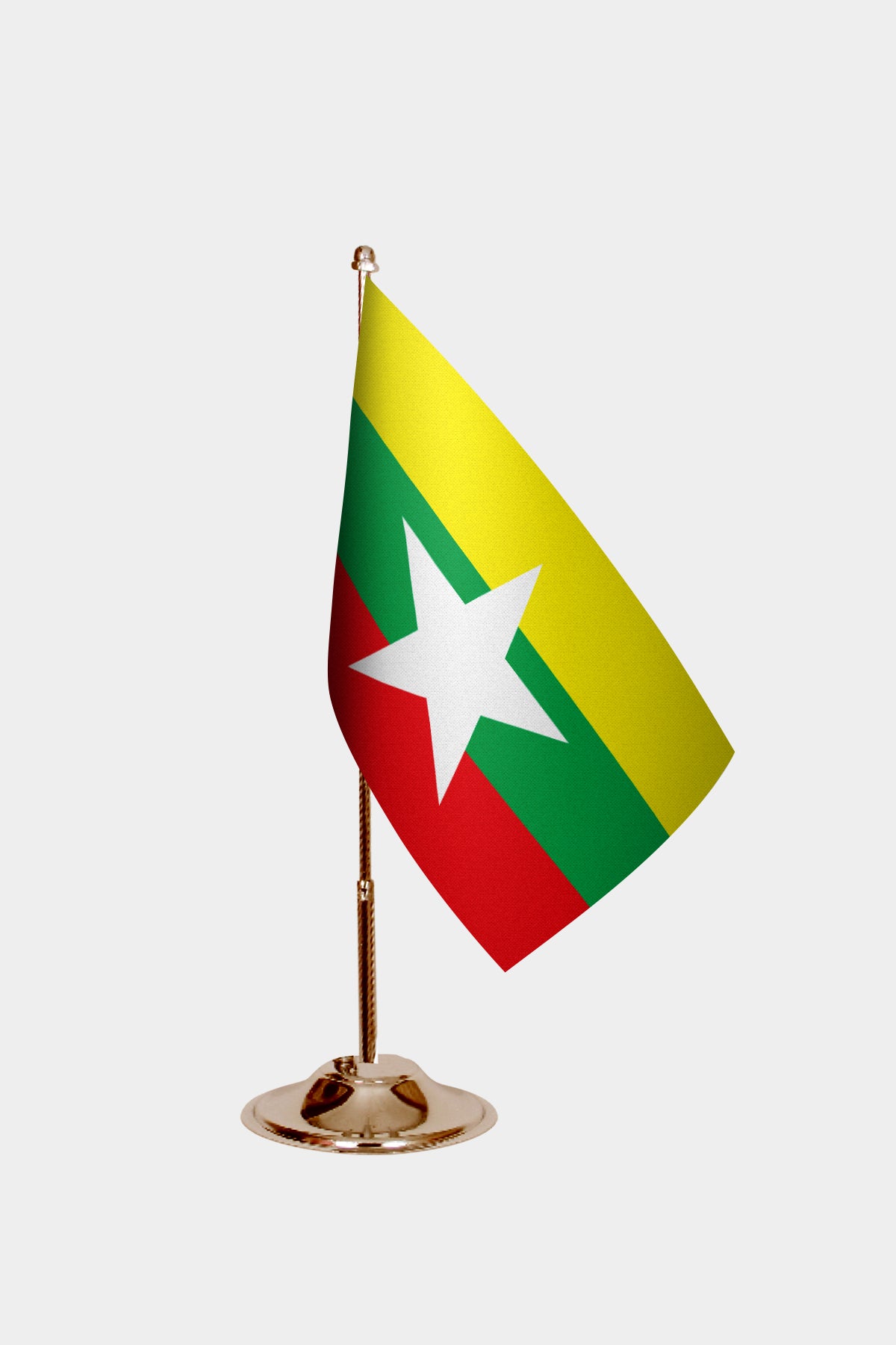 Birmania Gold Desk Flag - Premium Metal Stand