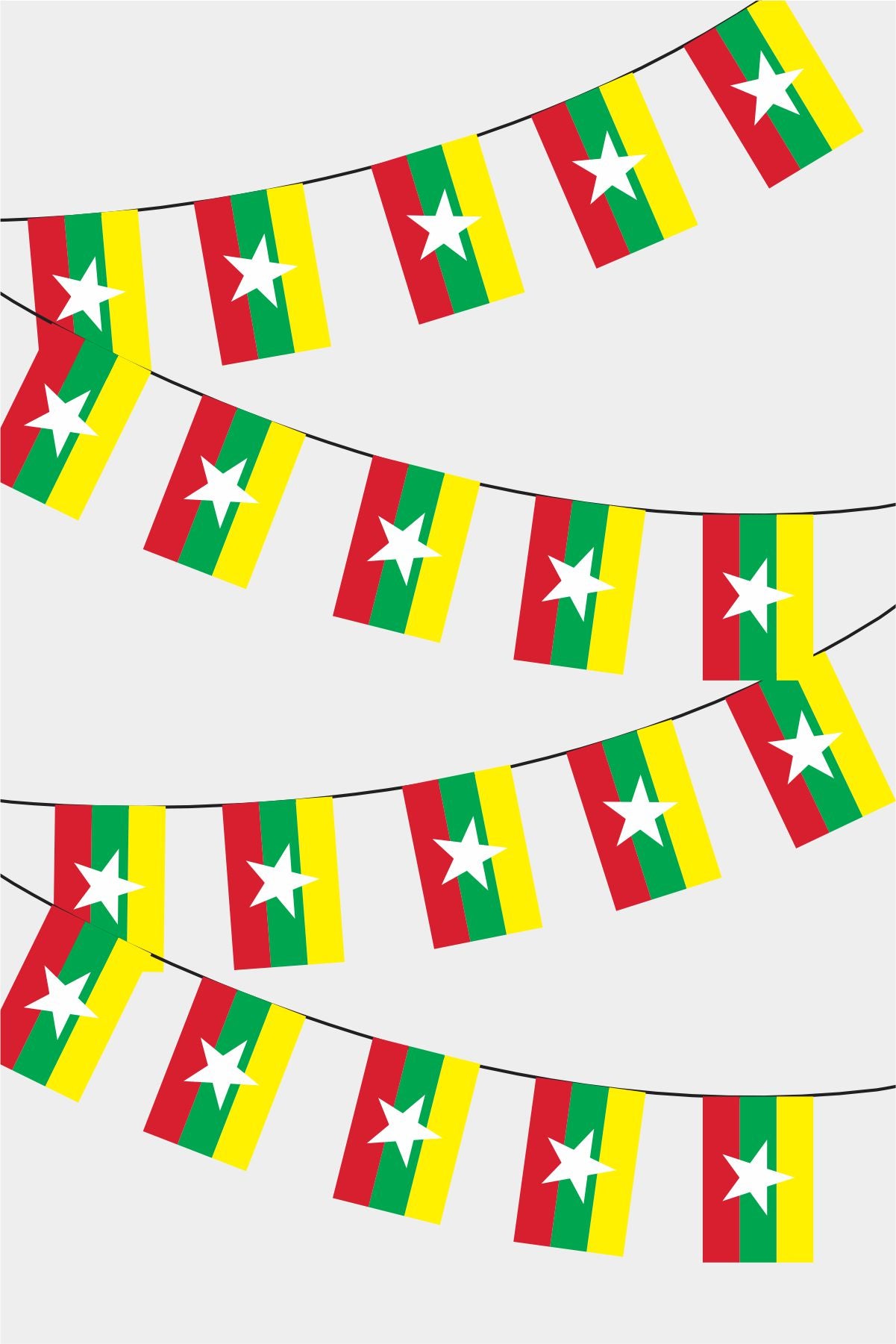 Myanmar Rectangular Flag Bunting - 50 Meters Premium String Flags for Party Decoration | Professional Quality Raschel Fabric