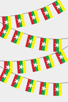 Myanmar Rectangular Flag Bunting - 50 Meters Premium String Flags for Party Decoration | Professional Quality Raschel Fabric