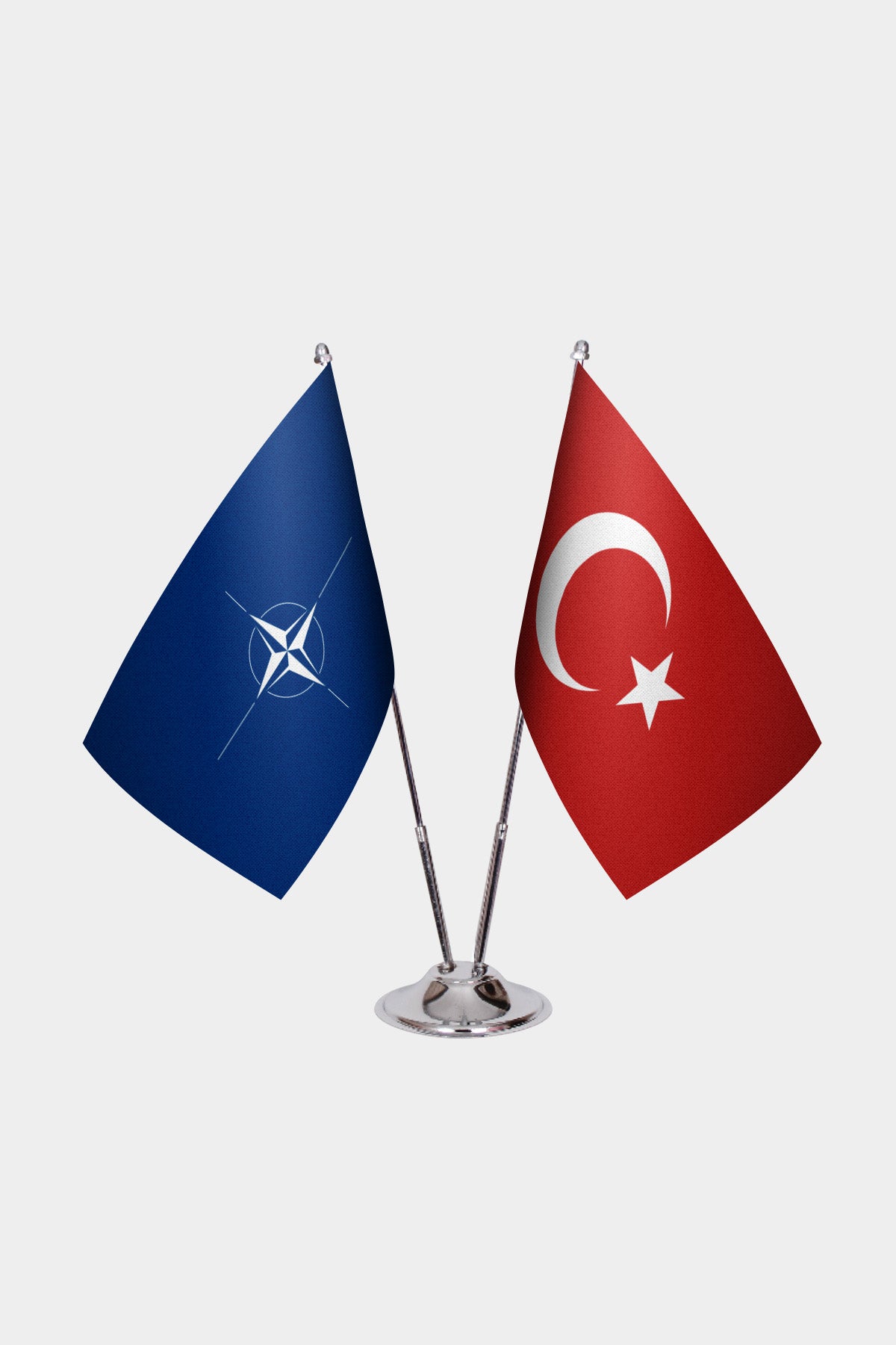 Ensemble de Drapeaux de Bureau OTAN & Turquie — option mât doré