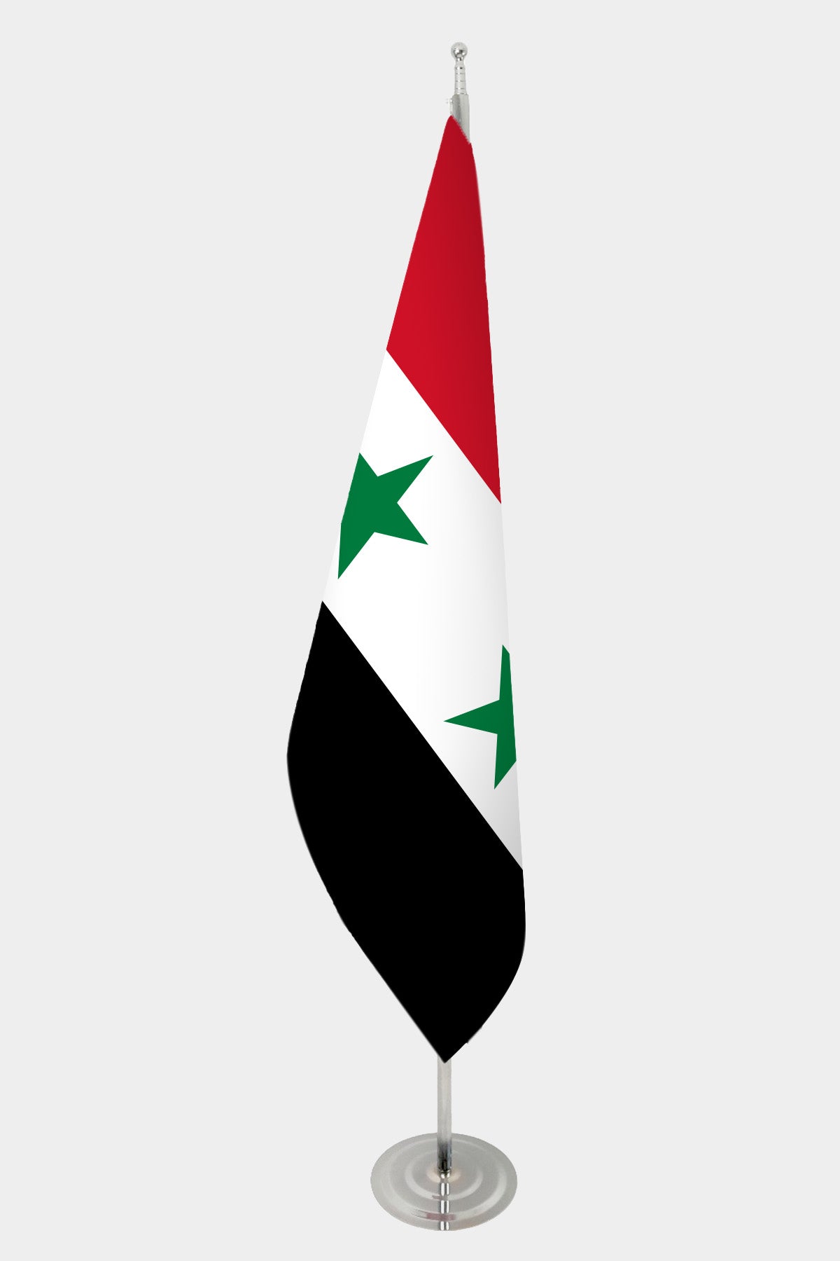 Drapeau officiel d'intérieur de la Syrie (1980–2024) — mât chromé